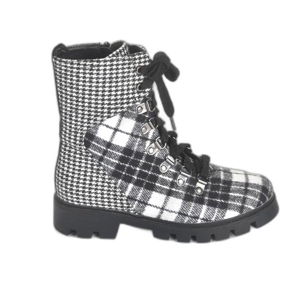 Lust 4 Life LL - Freek Black Fabric Funky Plaid Boot Size 6.0